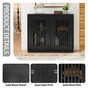 Credenza con ante scanalate e 2 passacavi posteriore in MDF nero 99 × 23.5 × 82.6 cmH