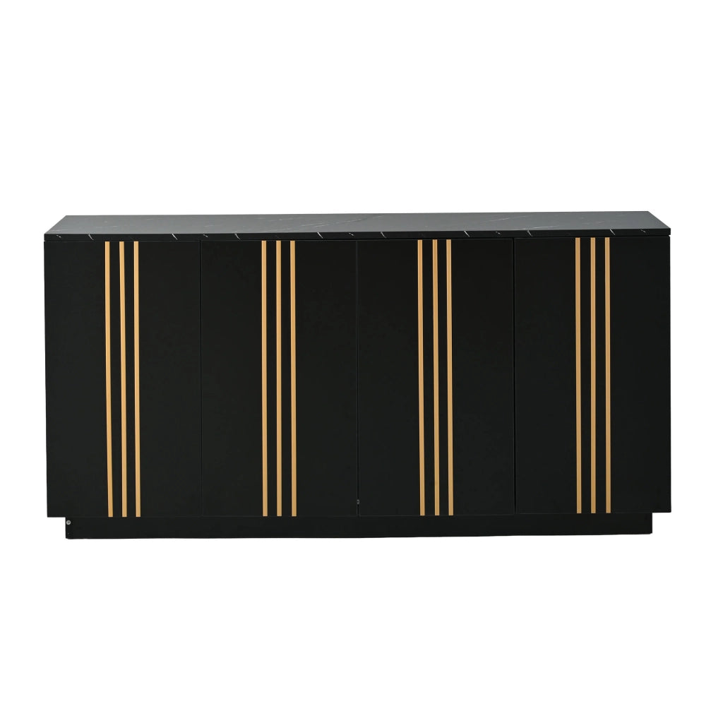Credenza Soggiorno Nera e Oro 140 cm con 4 Ante e Ripiani Regolabili