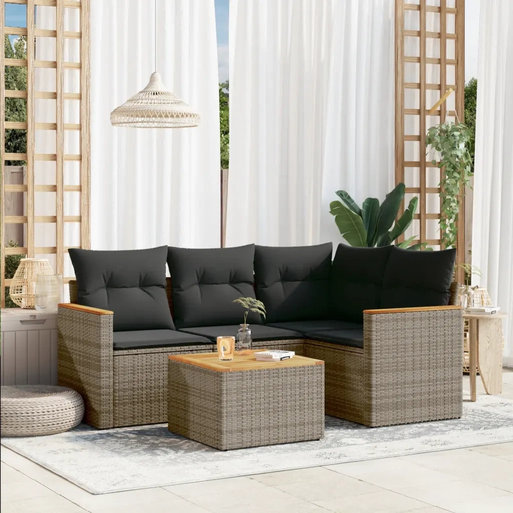 Set Divano da Giardino 5 pz | Set Salotto da Giardino con Cuscini Grigio in Polyrattan