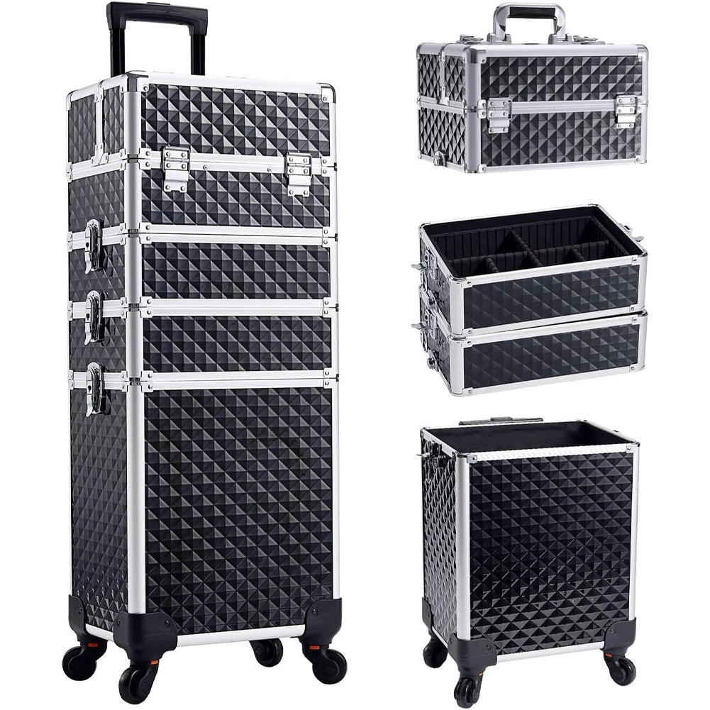 Trolley Makeup 4in1 Valigetta Nero Trucco Estetista Beauty Case Ruote Staccabili