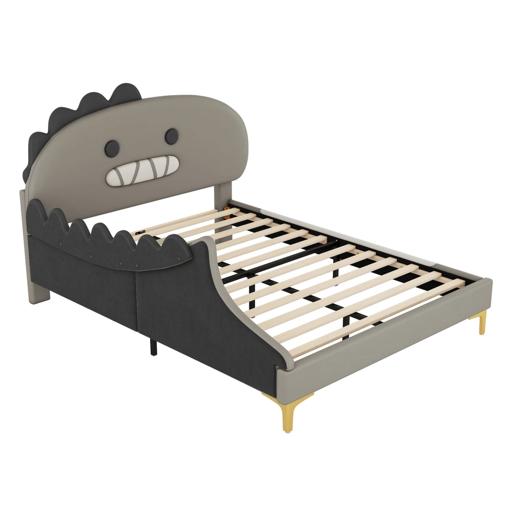 Letto per bambini 140x200 cm a forma di dinosauro cartoon in PU grigio