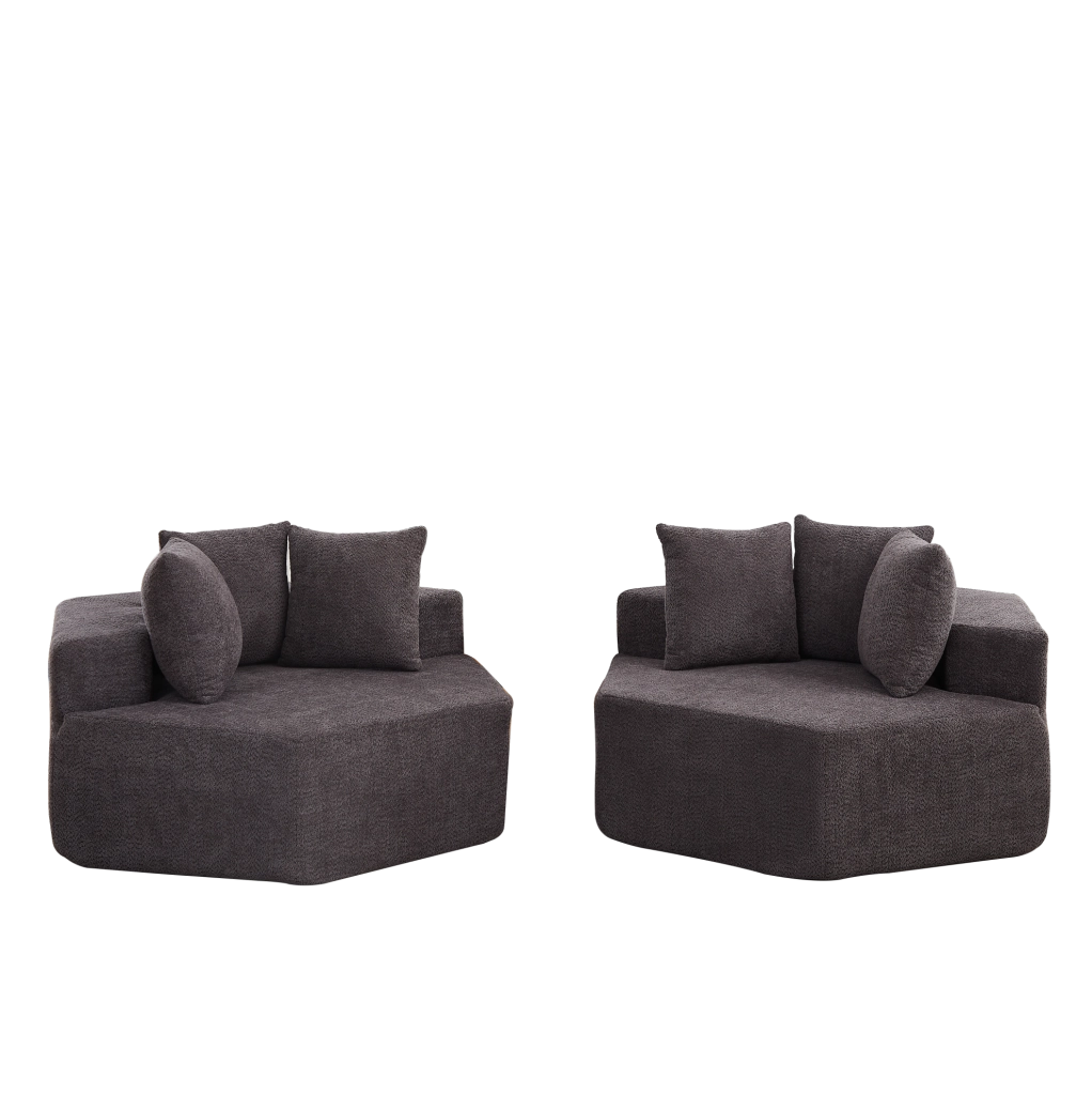 Poltrona singola esagonale in chenille morbido con design modulare e tre cuscini