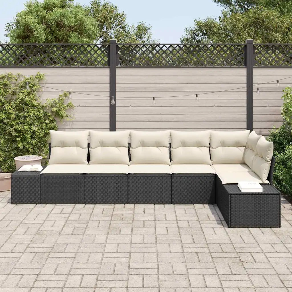 Set Divano da Giardino 6 pcs Nero e Crema polyrattan 3347077