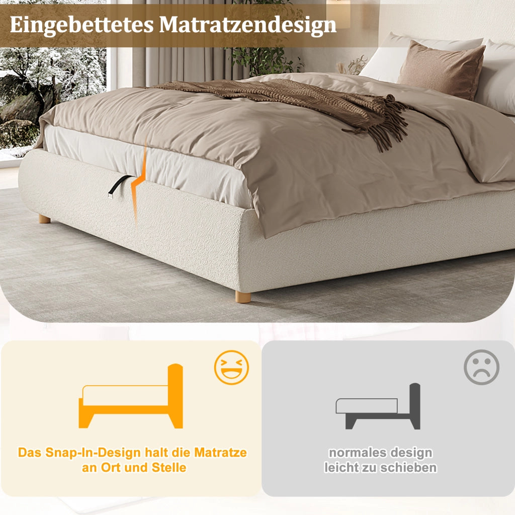 letto imbottito bouclé bianco 194 x 218 cm