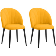 Set di 2 Sedie da Pranzo Moderne in Velluto Giallo con Gambe in Metallo e Schienale a Conchiglia Ergonomico per Soggiorno e Cucina