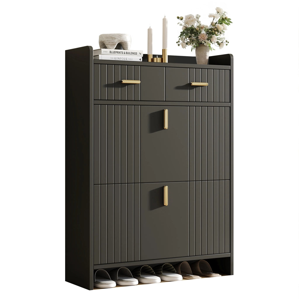 Scarpiera 75x24x108.5 cm con 2 vani a ribalta e cassetto in pannello di particelle nero