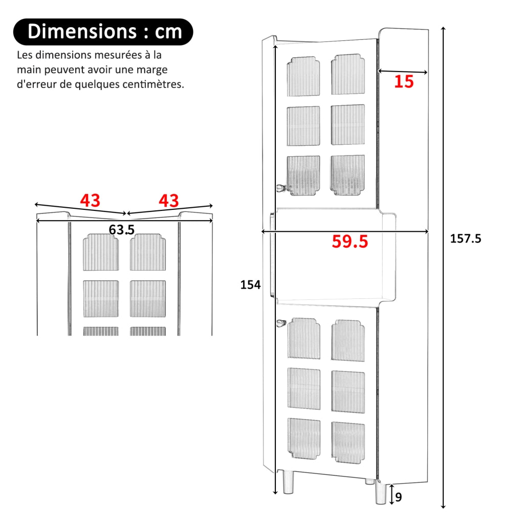 Mobile ad angolo nero con LED e 2 ante; MDF; 63;5 x 157;5 cm