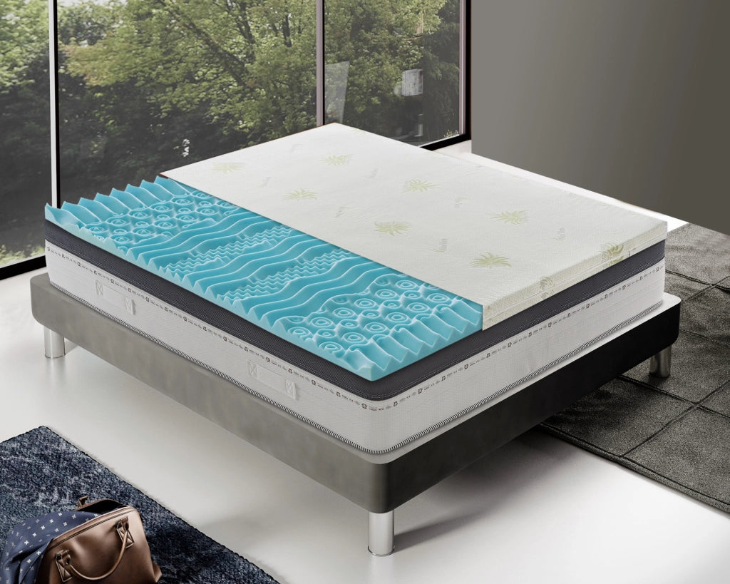 Topper Matrimoniale 180x200 in memory foam 5 cm con rivestimento in aloe vera sfoderabile - 9 Zone di Comfort