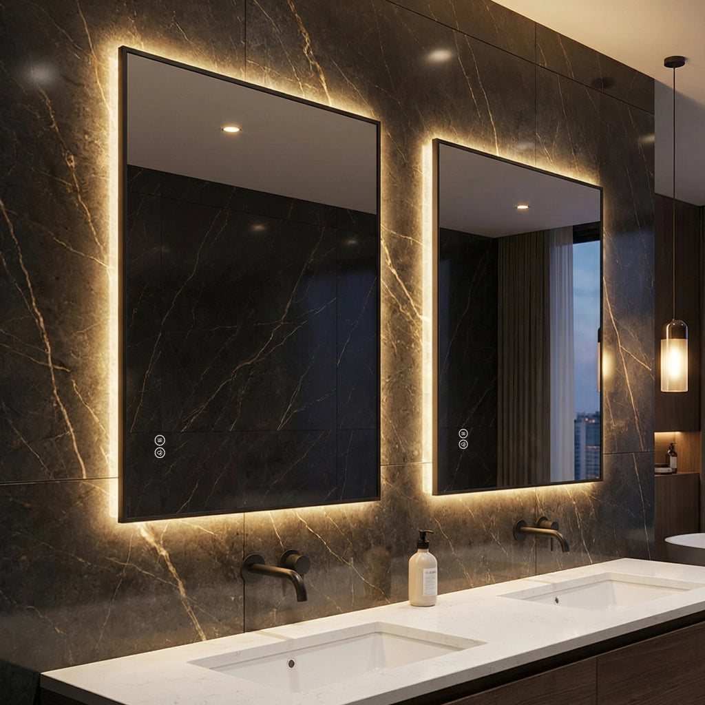 Specchio da bagno LED 60 × 80 cm retroilluminato; antiappannamento; 3 temperature di luce; dimmer e memoria