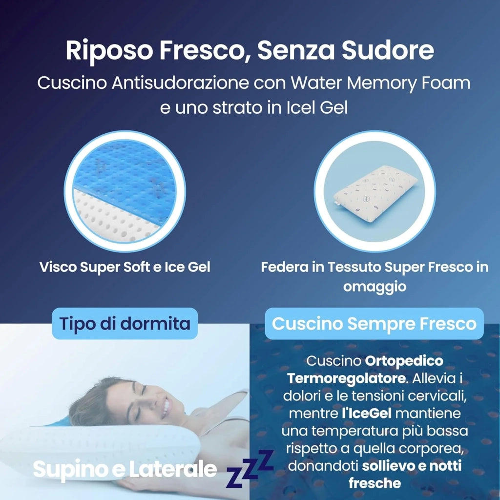 Coppia | Cuscino - Gel- Stop al Sudore - Termoregolatore - Poseidone - 72x42x12cm