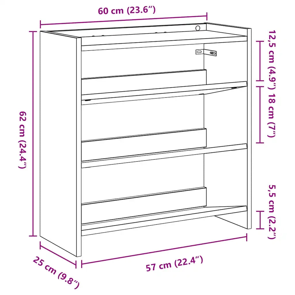 Scarpiera-Scaffale per scarpe Rovere Artigianale 60x25x62 cm in Legno Multistrato
