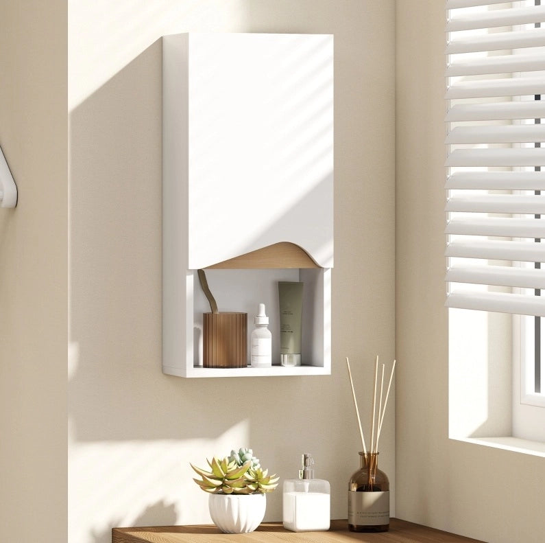 Mobile bagno a parete bianco con anta soft-close e ripiano aperto 30 x 17 x 67 cm