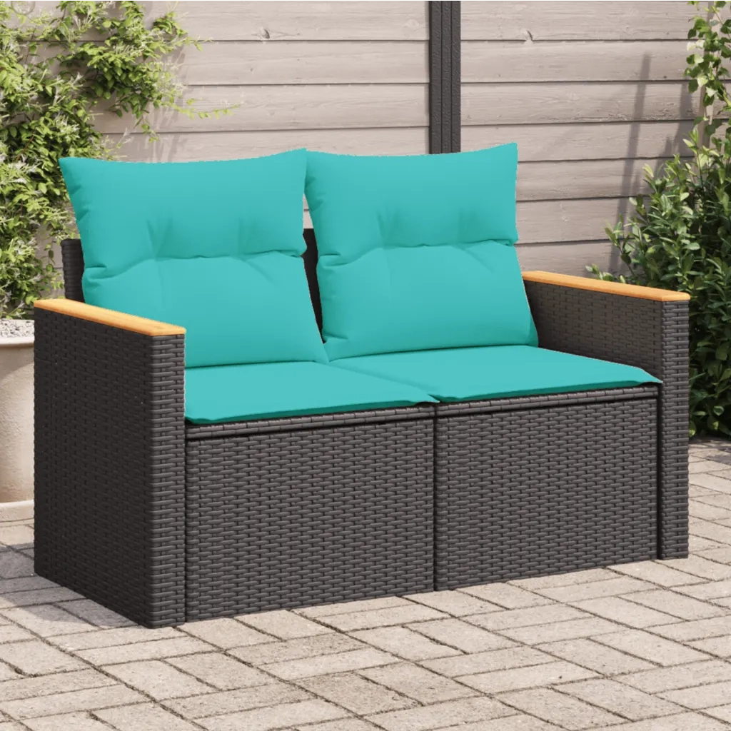 Divano da giardino con cuscini 2 posti nero in polyrattan 366035