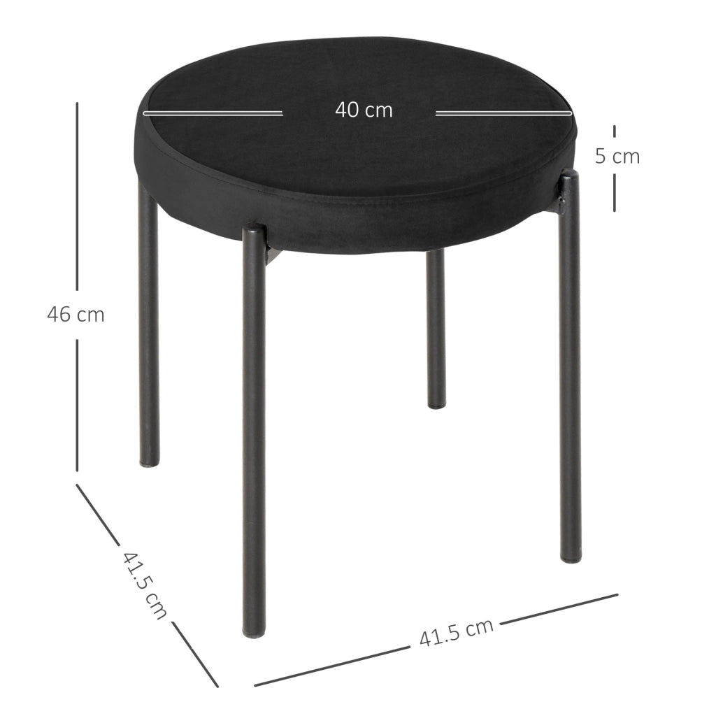 Sgabello da cucina set di 4 impilabile con seduta imbottita effetto velluto nero metallo 41.5 × 41.5 × 46 cm