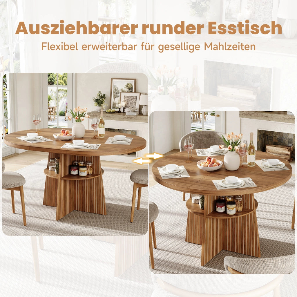 Tavolo allungabile da pranzo rotondo con piano MDF effetto noce per 2-8 persone 110-150 × 110 × 77.5 cm