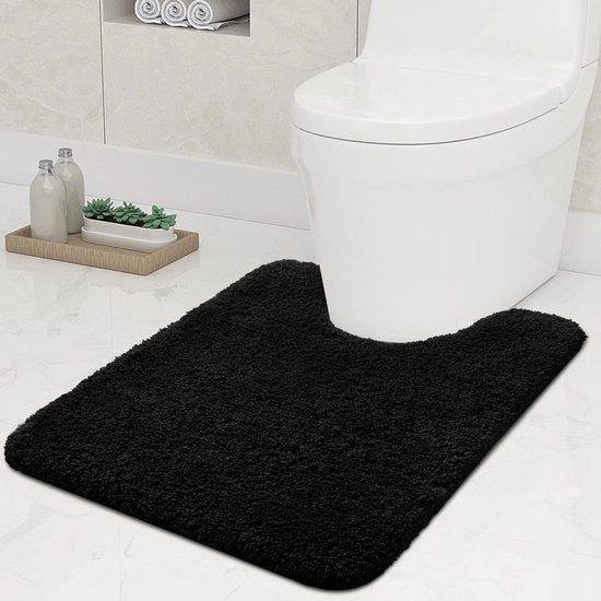 Mat antiscivolo morbido con foro 51 x 61 cm, tappeto assorbente per bagno, wc, lavabile, tappeti per bagno, nero