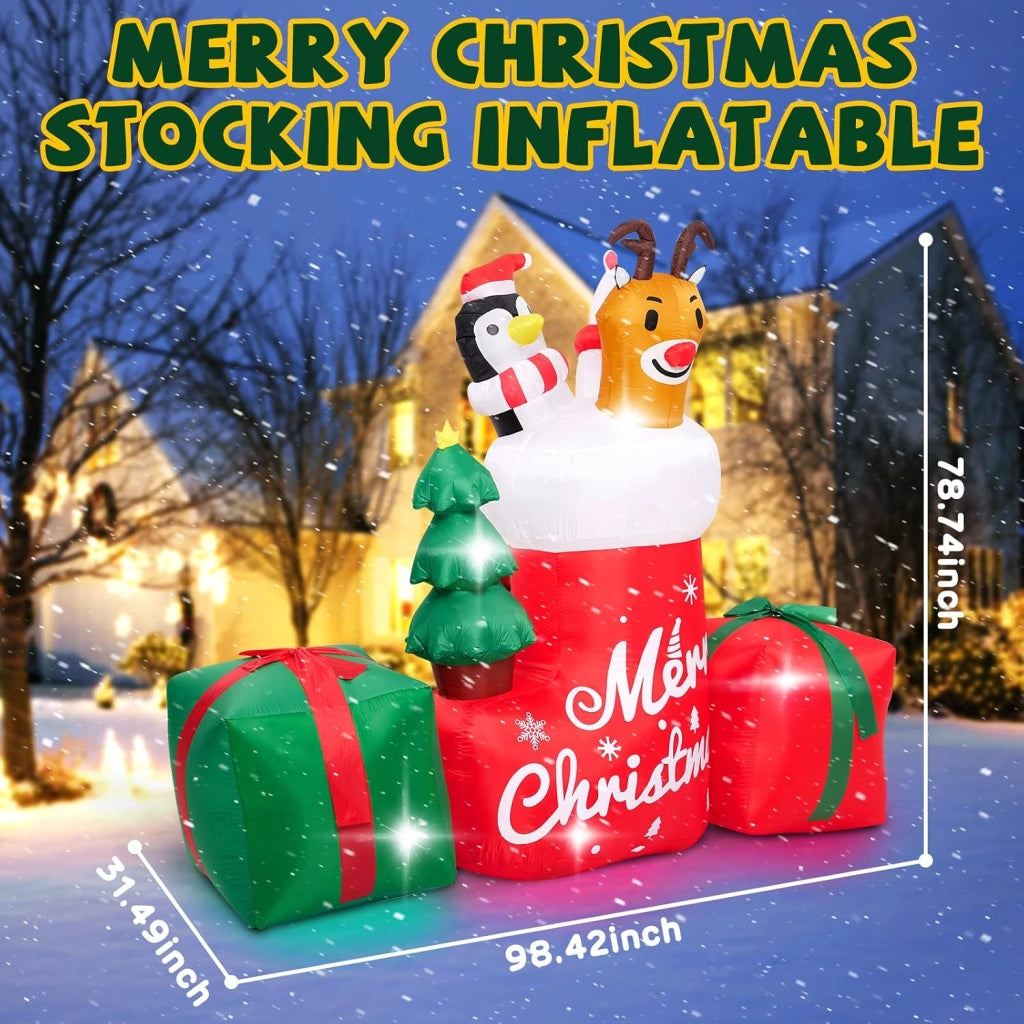 Calza di Natale Gonfiabile con Pupazzo e Regalo 250cm Luci LED Decorazione Natalizia da Esterno
