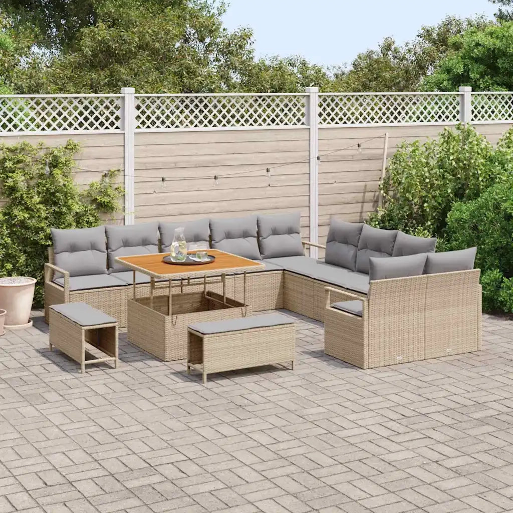 Set Divano da Giardino con cuscino 13 pcs Beige polyrattan 3362577