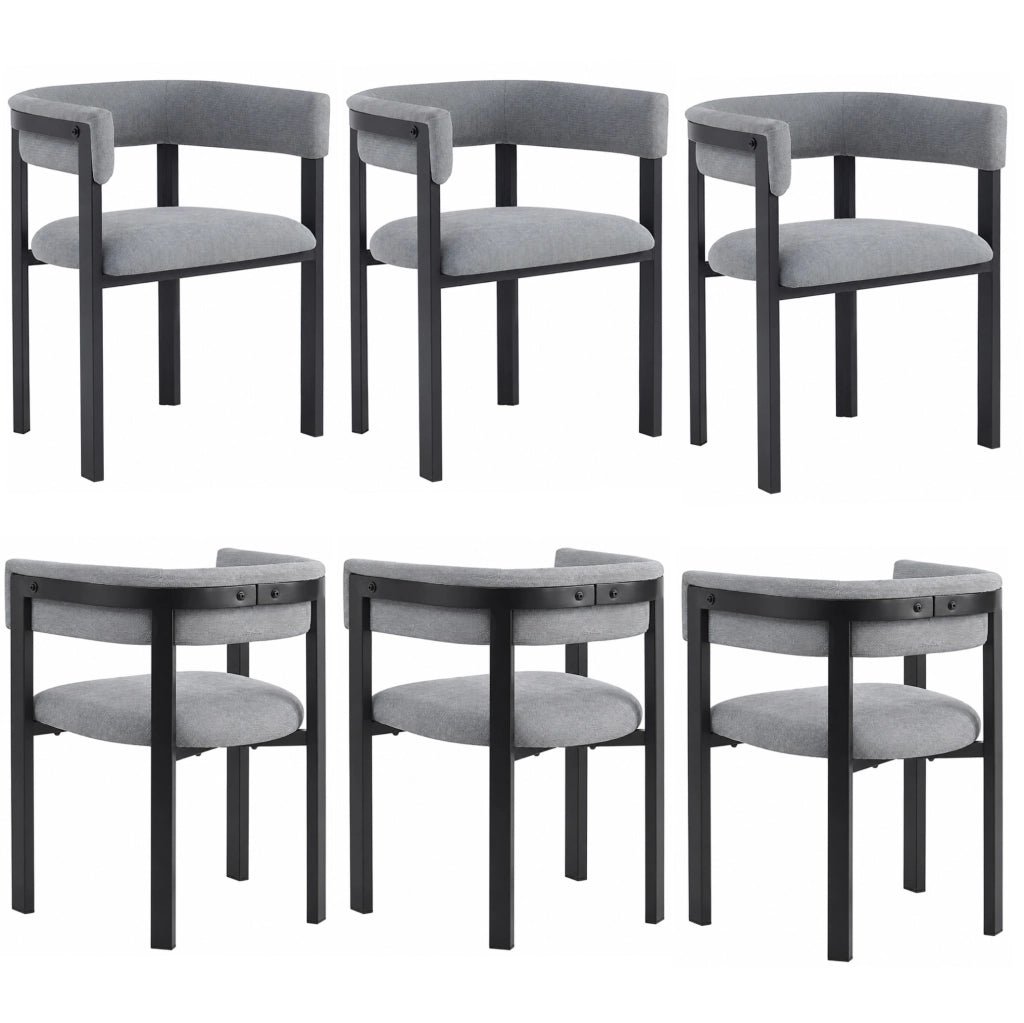 Set di 6 sedie da pranzo con schienale semicircolare in ciniglia grigia