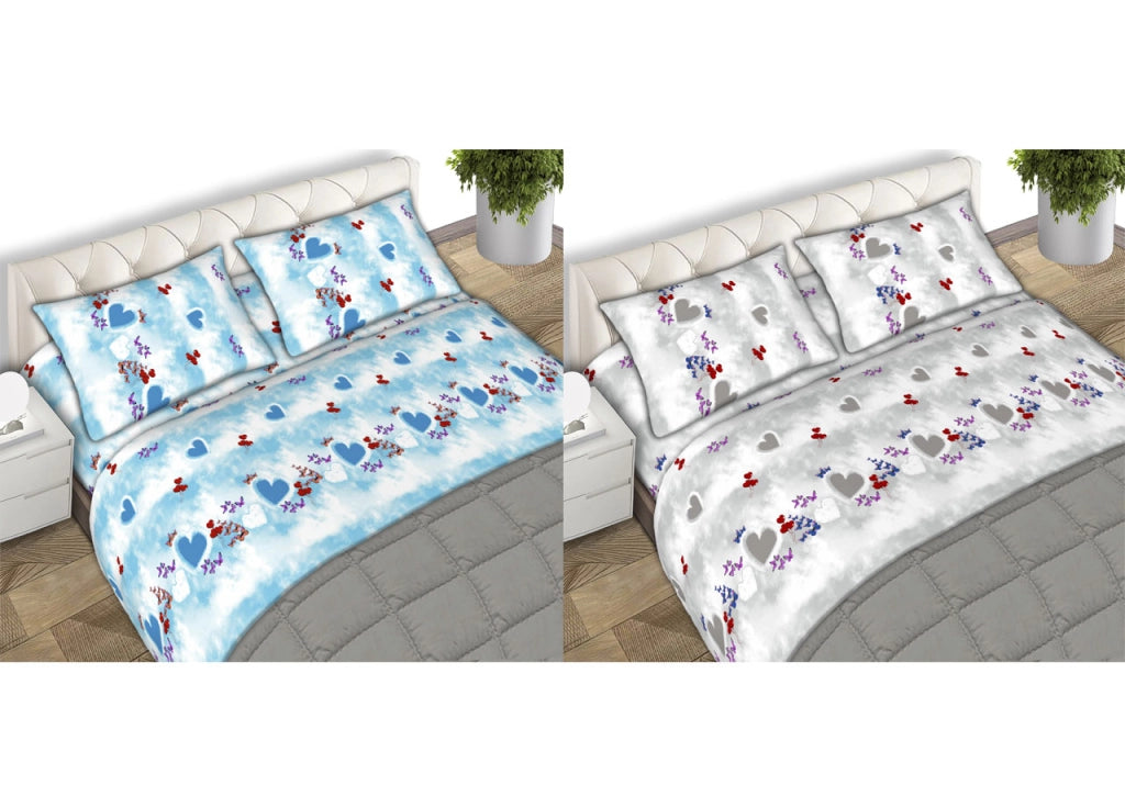 Completo Lenzuola Letto Matrimoniale 100% Cotone Made Italy Dis. Cielo CN - 2 Piazze - Azzurro