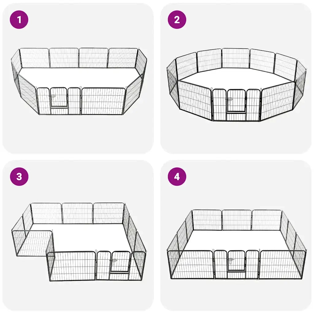 Box per Cani con 12 Pannelli in Acciaio 80x60 cm Nero 170573