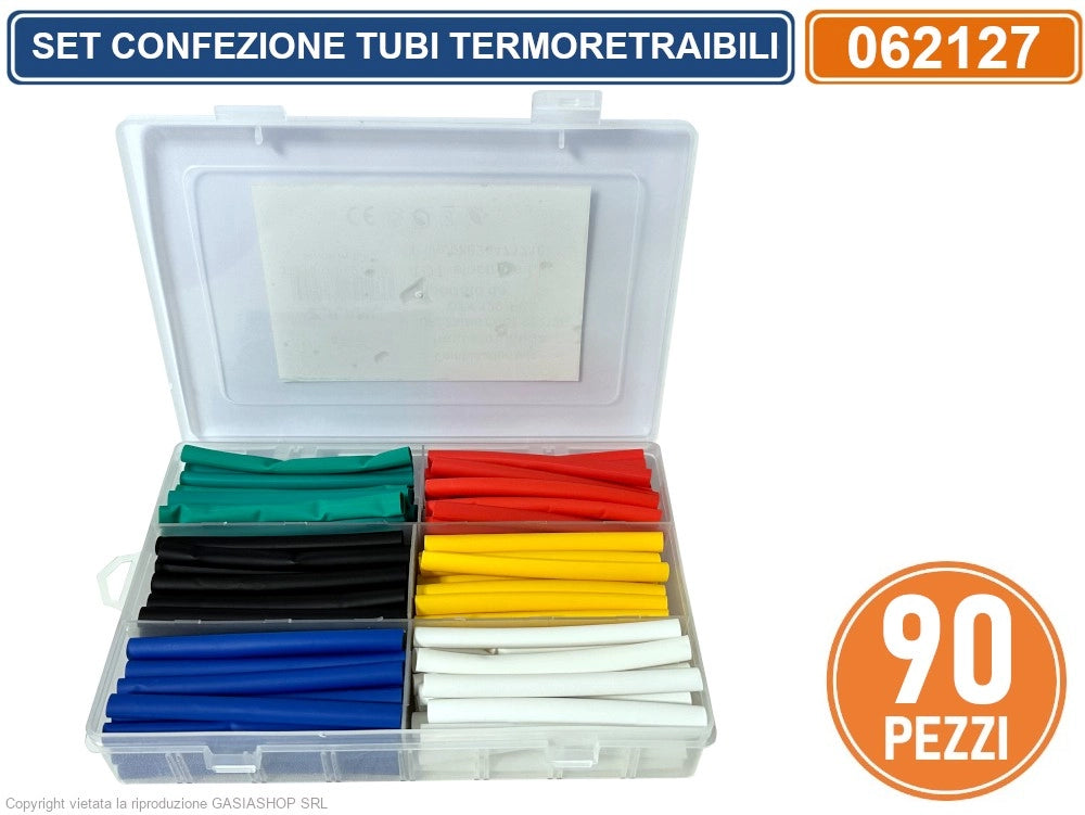 CONFEZIONE SET 90 PEZZI TUBI Ø8MM GUAINA TERMORETRAIBILE TERMORESTRINGENTE