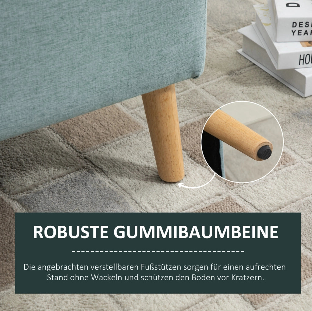 Panca Contenitore Verde Chiaro 110x39x45 cm in Poliestere effetto Lino con Gambe in Legno per Soggiorno