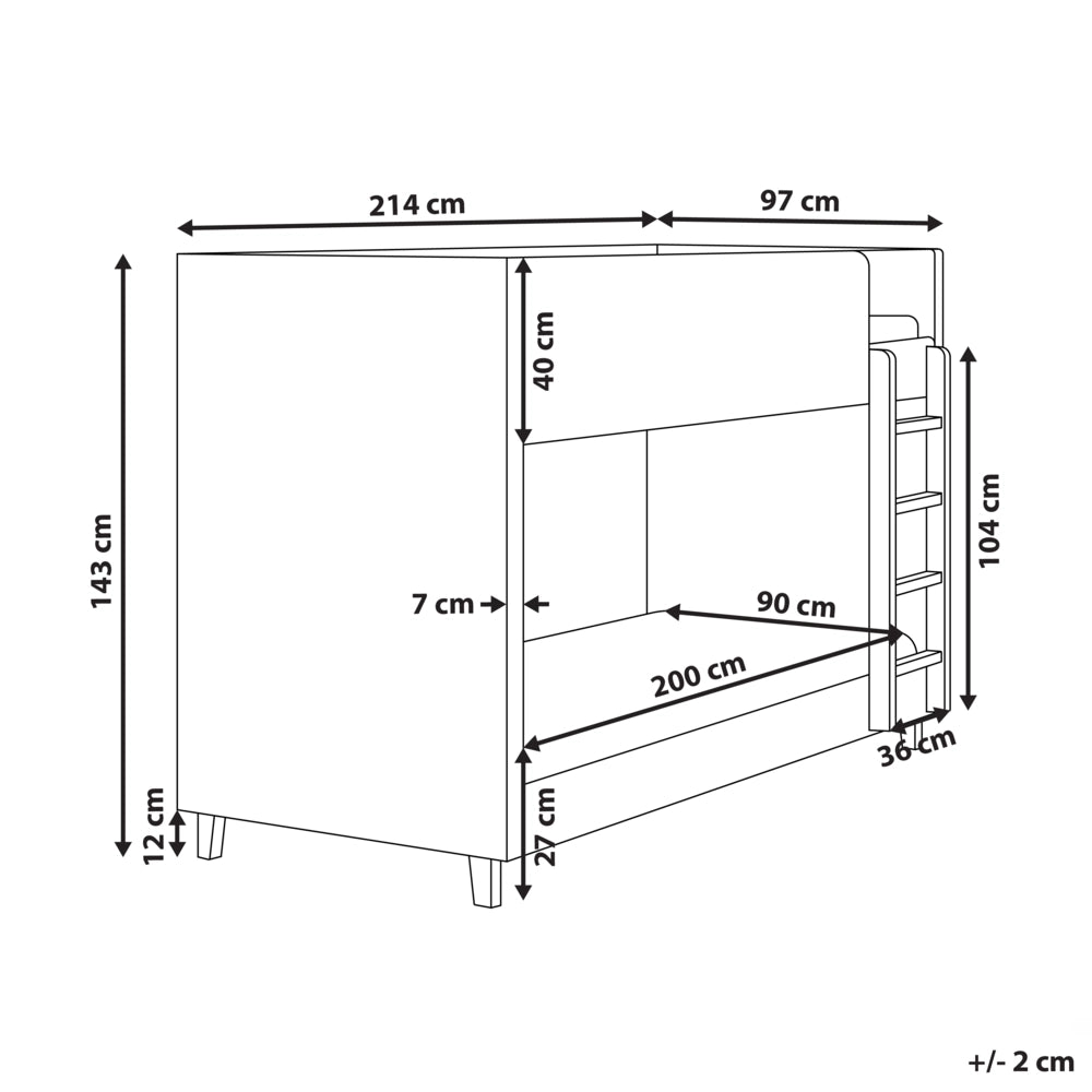 Letto a castello 3 piedi per bambini alto imbottito in velluto e scaletta in in legno di pioppo grigio chiaro 90x200 cm cameretta