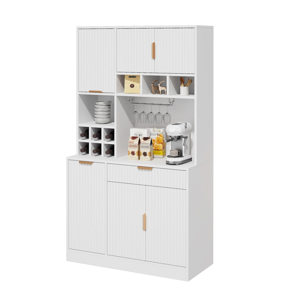Credenza con ante; ripiani regolabili; prese integrate e portabicchieri per cucina; in truciolare; bianco; 100×40×175 cm
