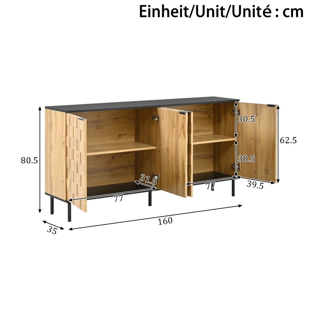 Credenza 160x35x80;5 cm a 2 ante con motivo mosaico in truciolare; naturale e nero
