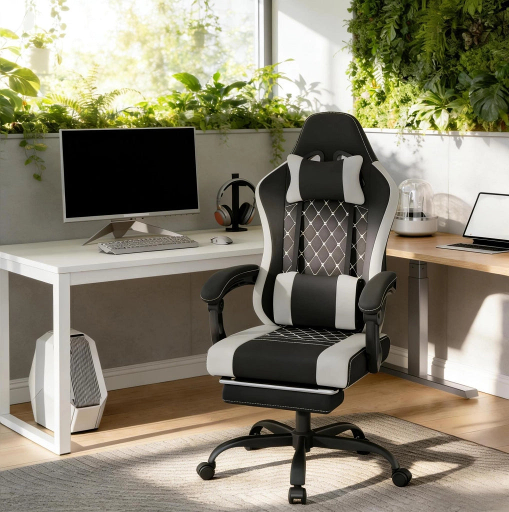 Sedia gaming ergonomica con massaggio USB e poggiapiedi