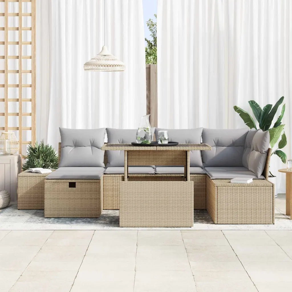 Set Divano da Giardino 7 pcs Beige polyrattan