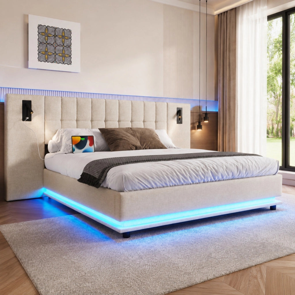 Letto matrimoniale 180x200 cm con LED, spot e USB