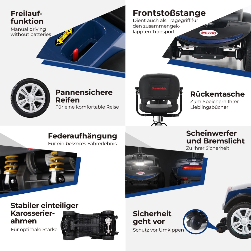 Scooter elettrico con motore da 300 W; sedile girevole e batteria rimovibile; blu; 104 × 51 × 95 cm