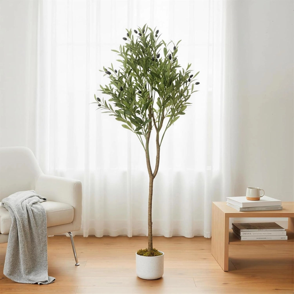 Albero di Olivo Artificiale 130 cm con Tronco Naturale e Foglie in Poliestere