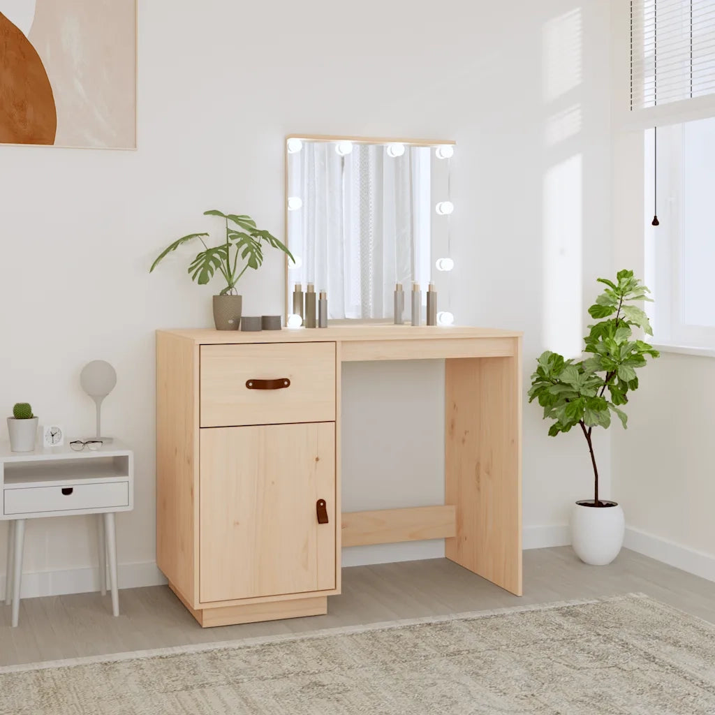 Toeletta | Tavolo da Trucco con LED 95x50x133,5 cm in Legno Massello di Pino