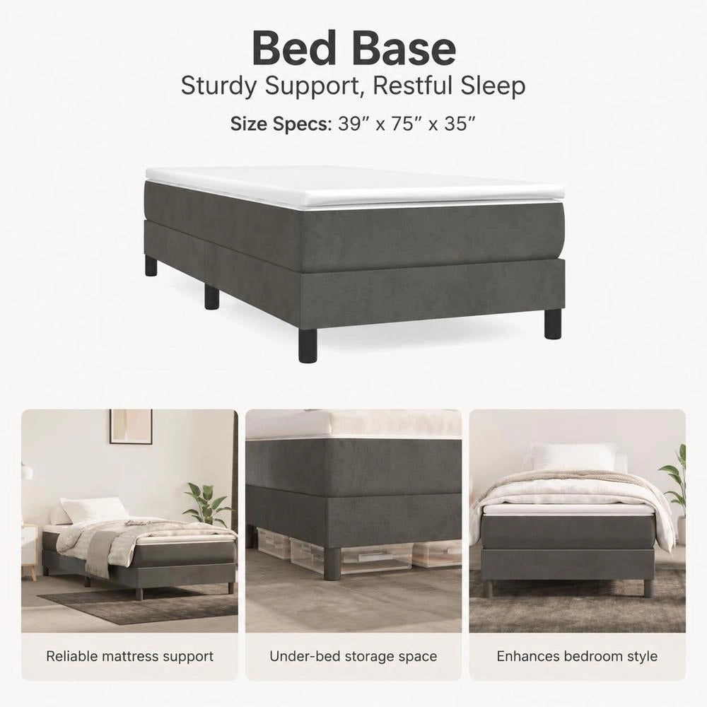 Box Spring Bed Frame, Dark Grey, 90x190 Cm, Velvet