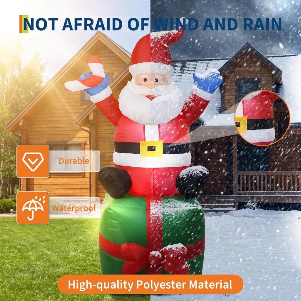 Babbo Natale Gonfiabile con Pacco Regalo 180cm Luci LED Decorazione Natalizia da Giardino