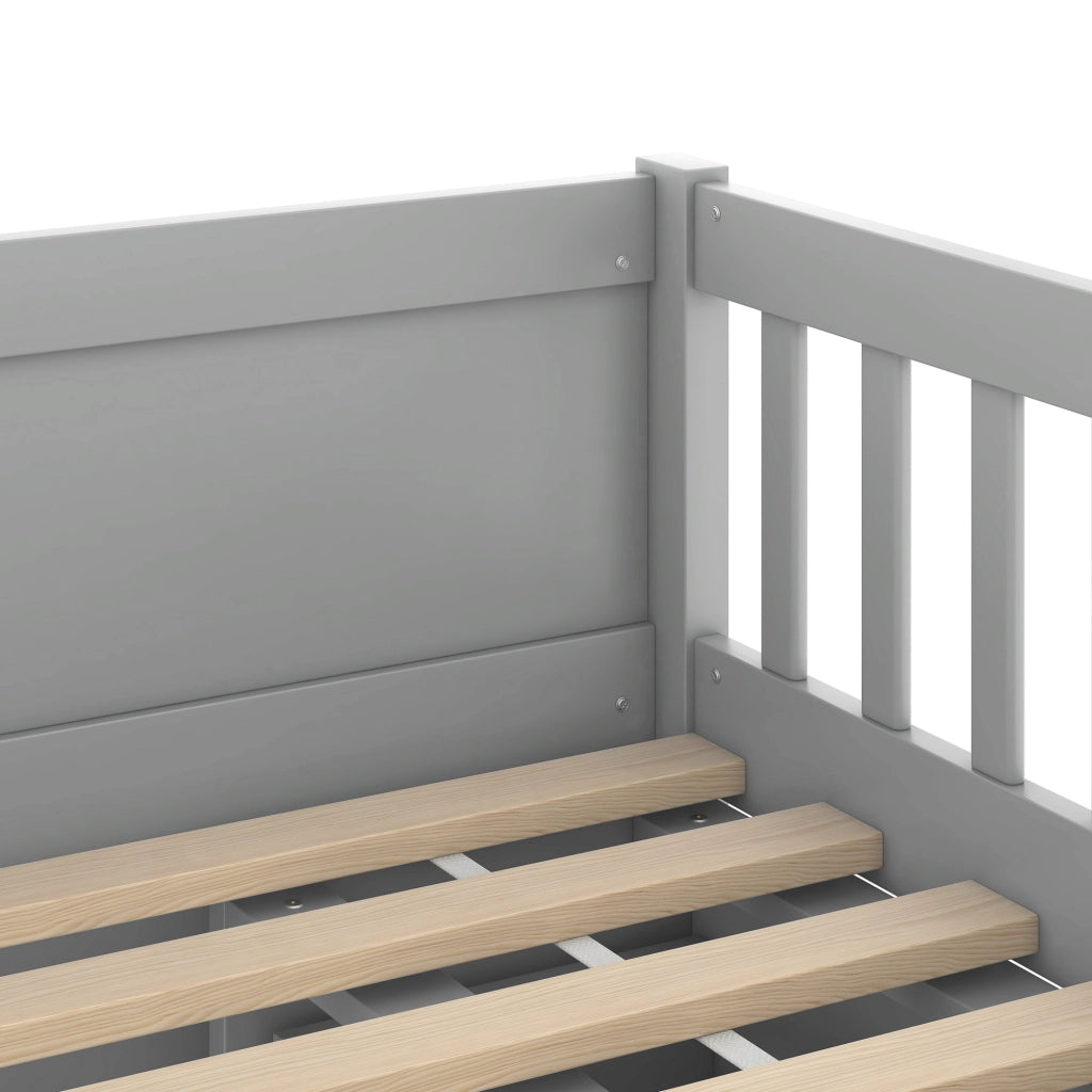Letto a soppalco singolo 90×200 cm con 4 cassetti; spondali e scala; senza materasso; legno; grigio