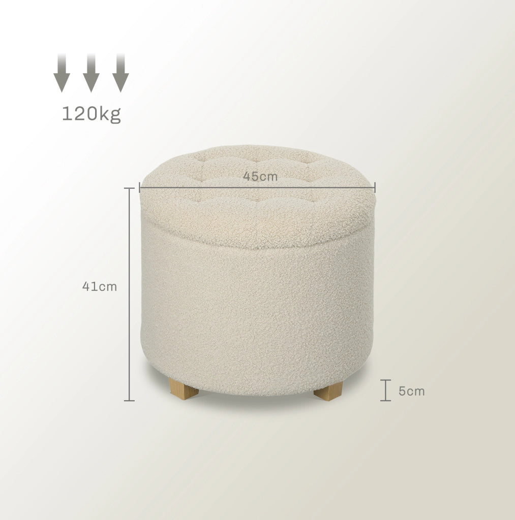 Pouf contenitore rotondo ULEVR ?45x41 cm imbottito con rivestimento in poliestere bianco crema