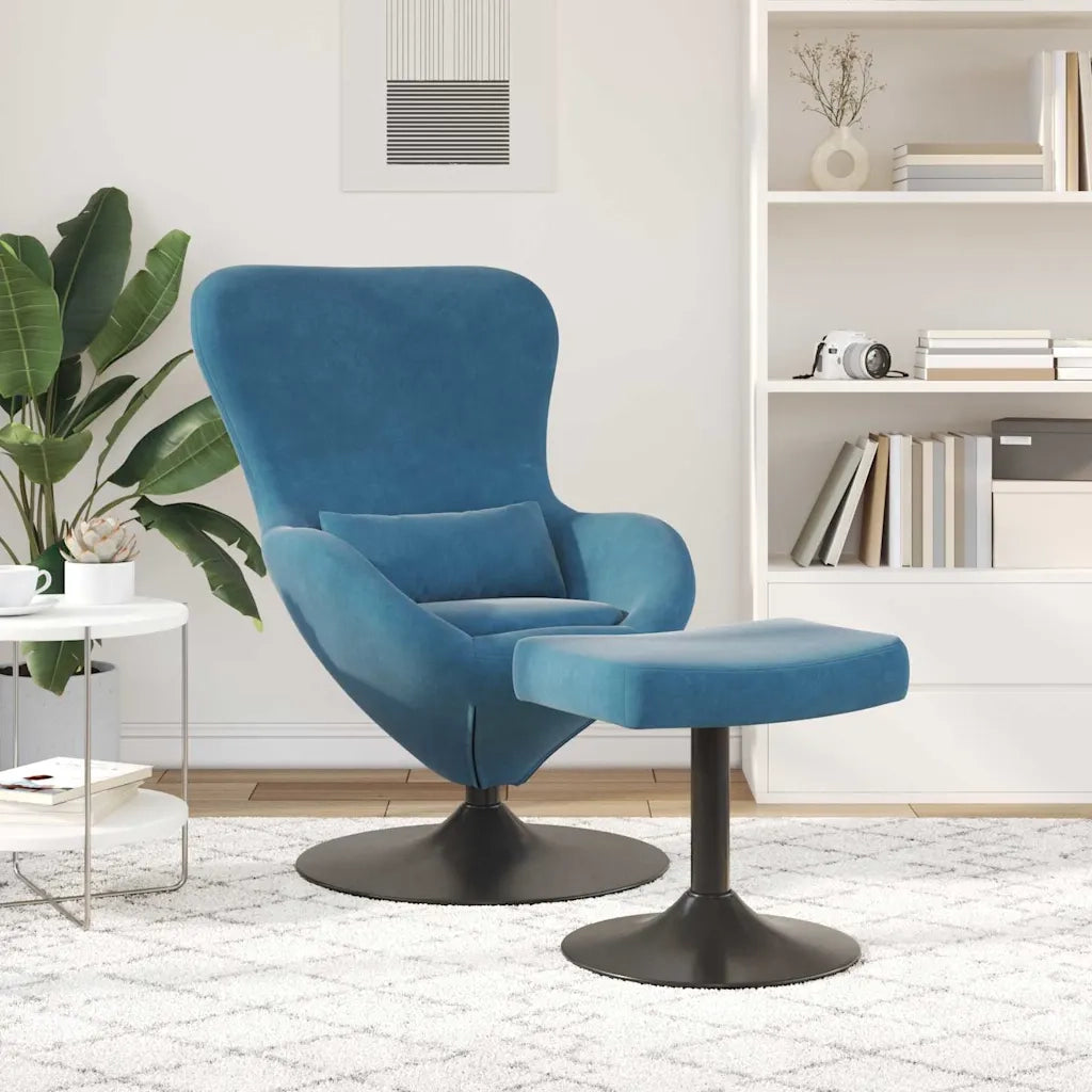 Poltrona | Sedia Egg con Pouf with Footstool Blu Velluto