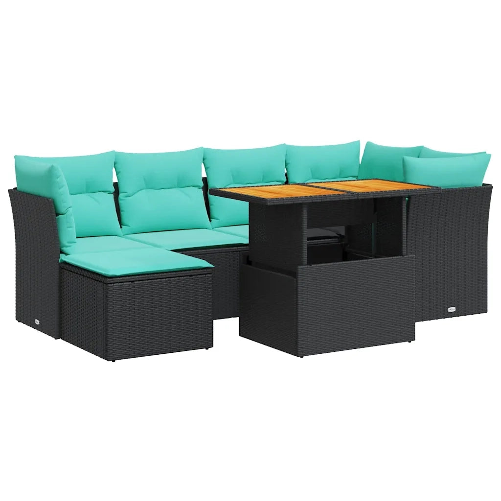 Set Divani da Giardino con Cuscini 7pz Nero Polyrattan 3326948