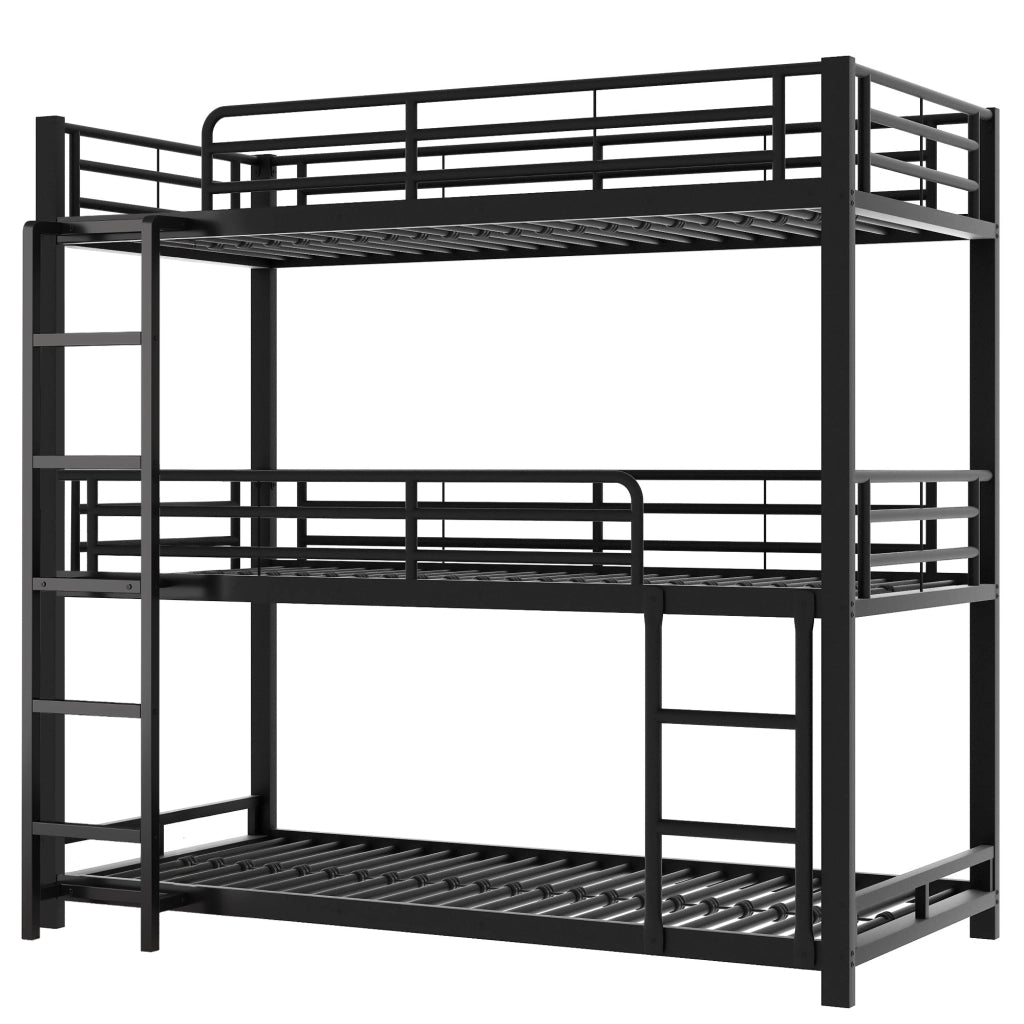 Letto a castello a tre piani 90×200 cm in metallo nero, struttura in acciaio robusta per bambini, ragazzi e adulti, senza materasso