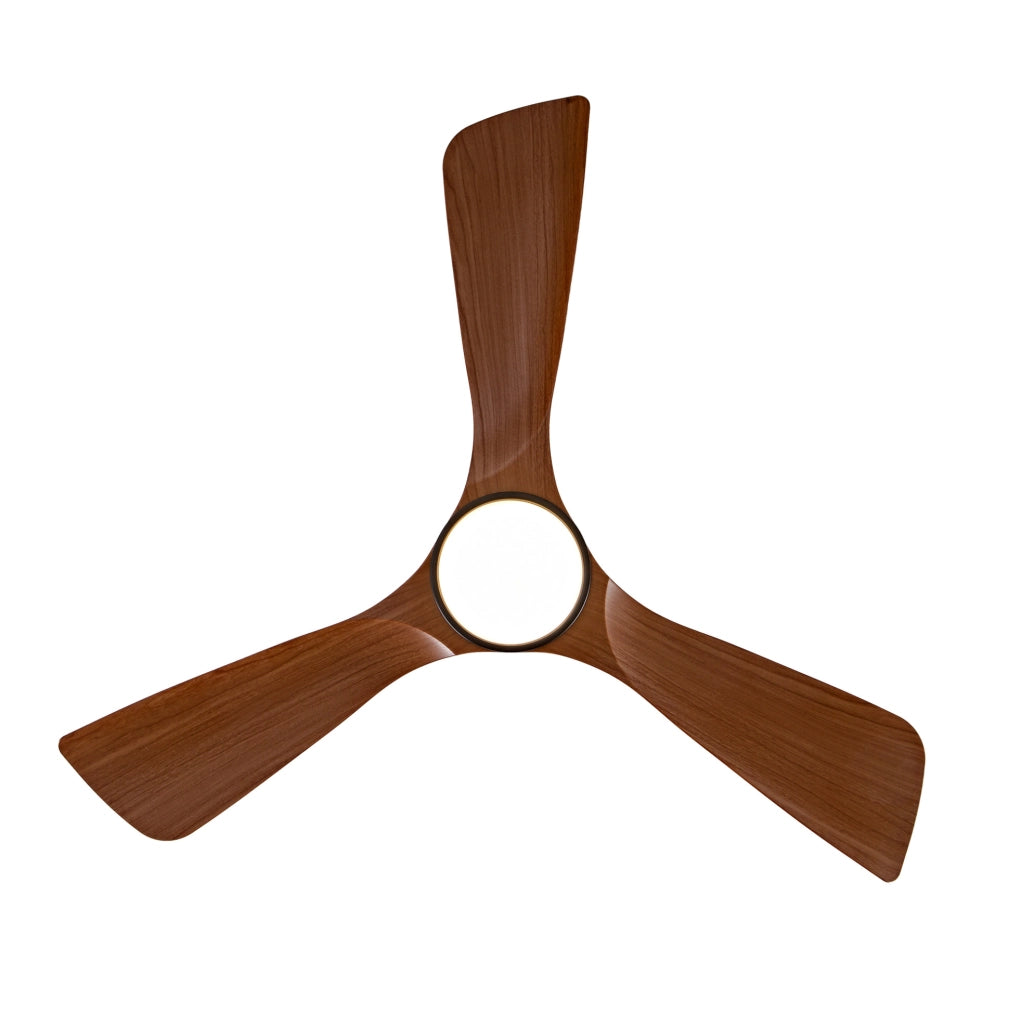 Ventilatore da soffitto ULEVR con luce LED integrata, motore DC reversibile e pale in ABS, nero e noce scuro