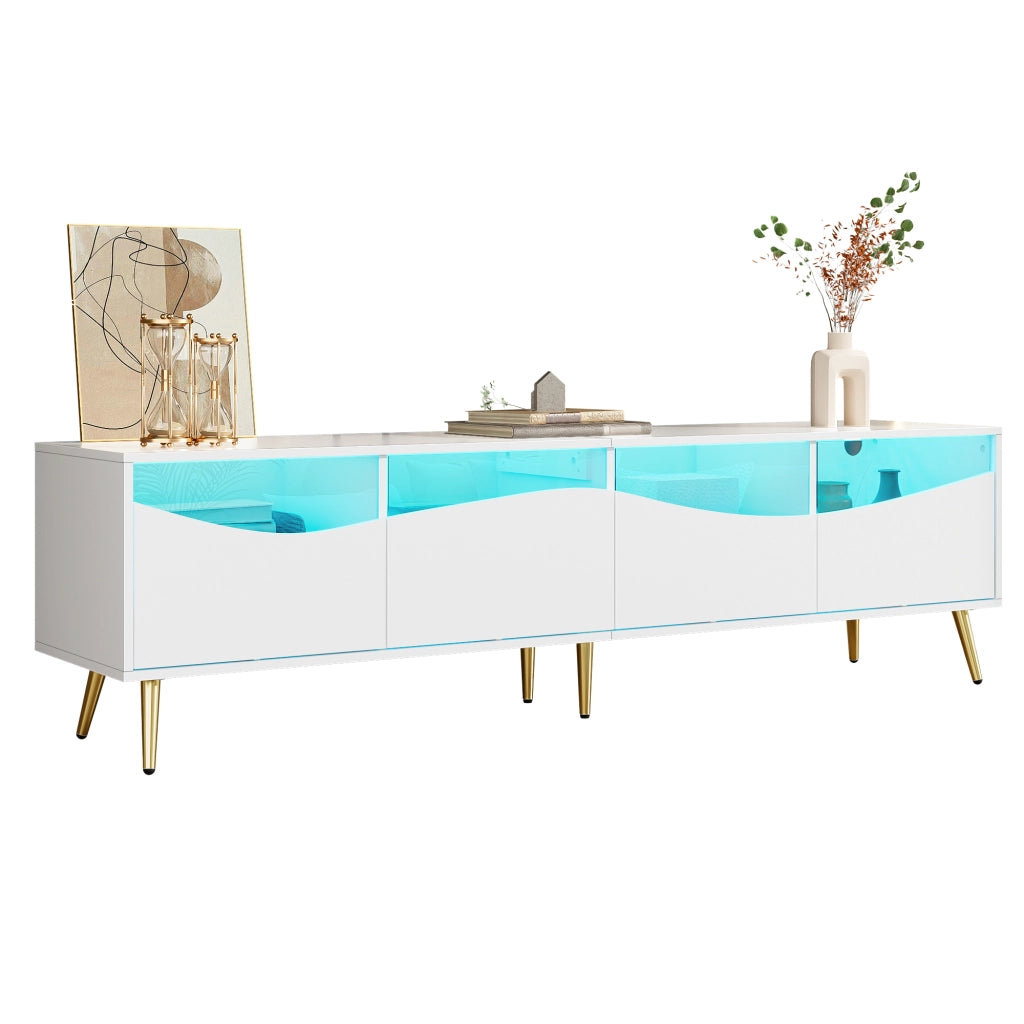 Mobile TV con LED controllabile via Bluetooth; frontali in vetro e passacavi; MDF bianco 180 × 40 × 50 cm
