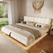 Letto contenitore 180 × 200 cm con LED e porte USB e Type-C rivestito in ciniglia beige con rete a doghe
