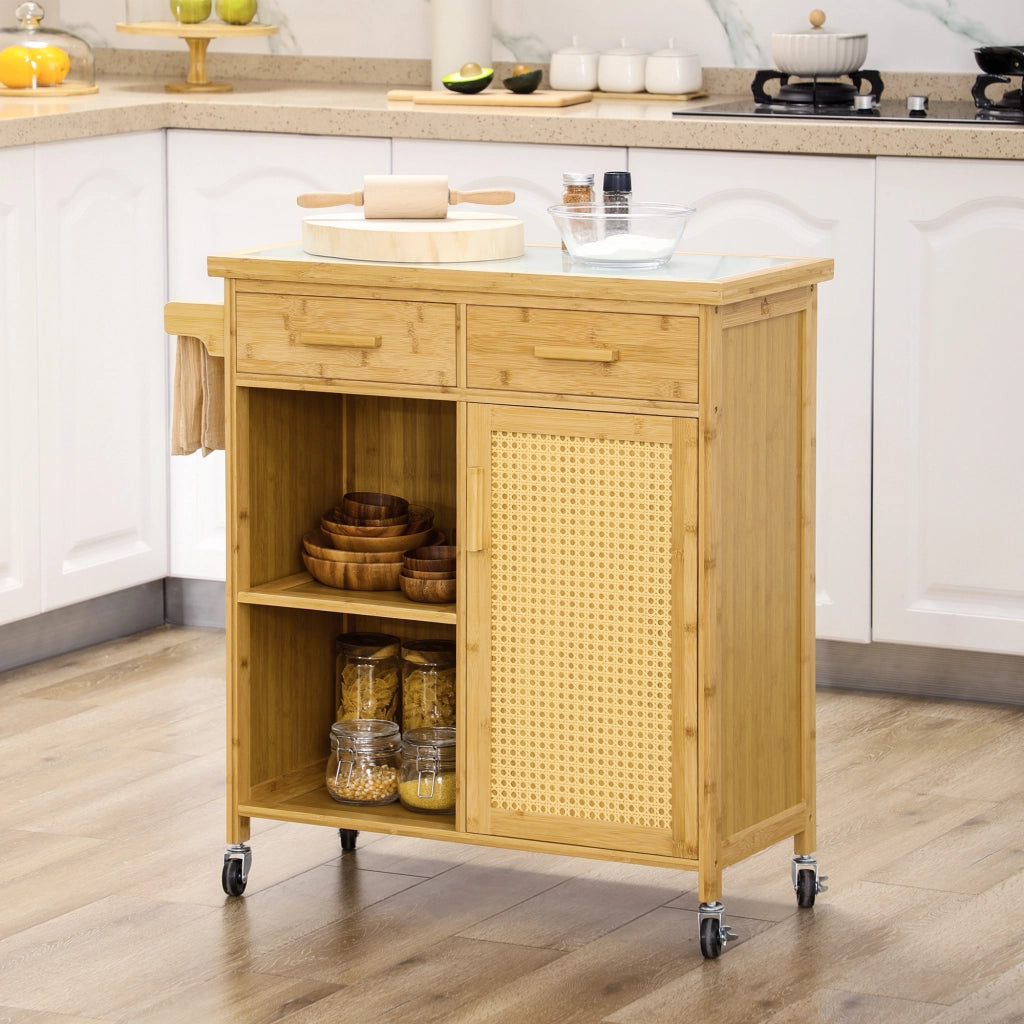 Carrello da cucina in bambu con 2 cassetti e 1 armadio ¨C Minimal ¨C Naturale