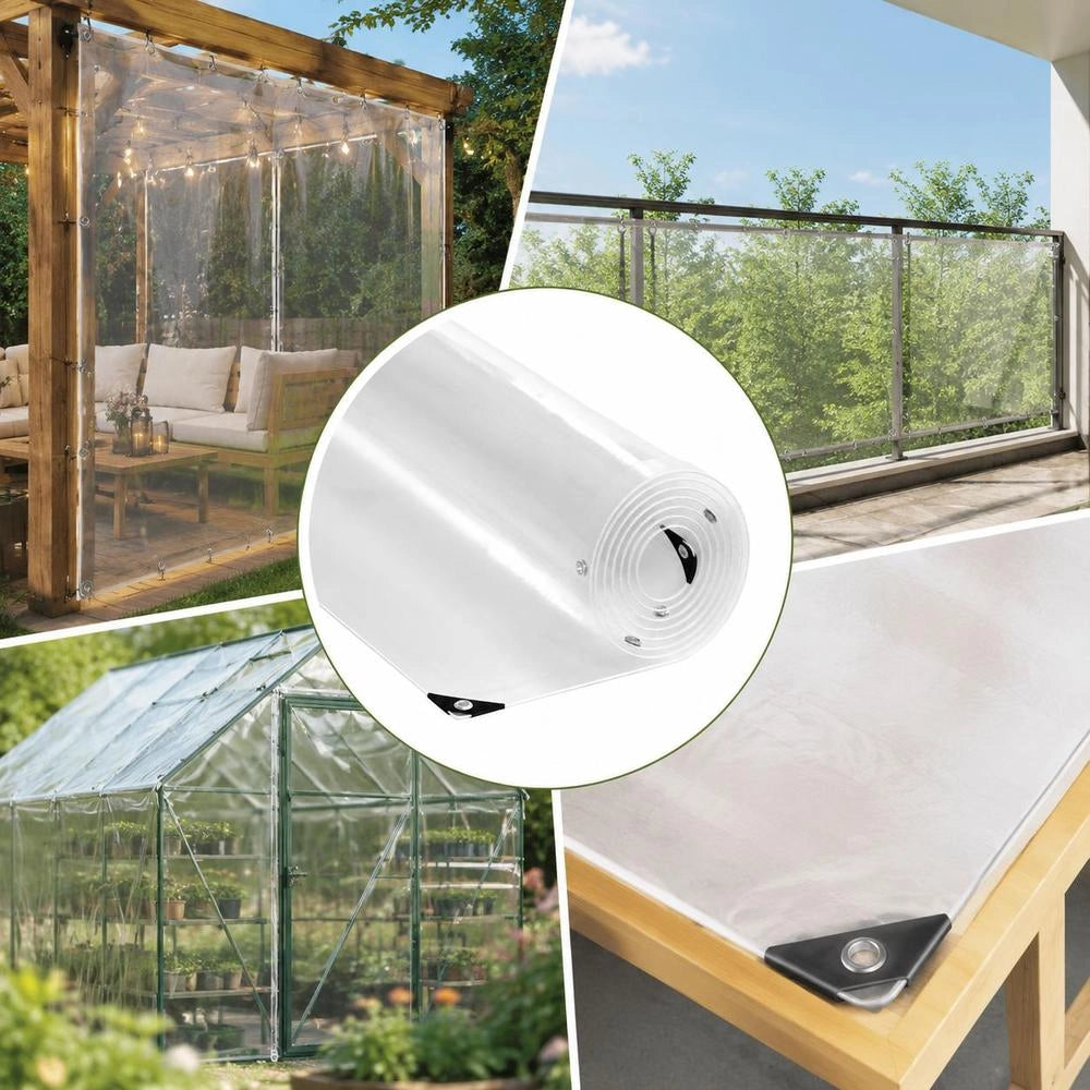 Telo trasparente con occhielli, 1x8 m, in PVC, lungo e resistente, ideale per coperture esterne, giardino e balcone