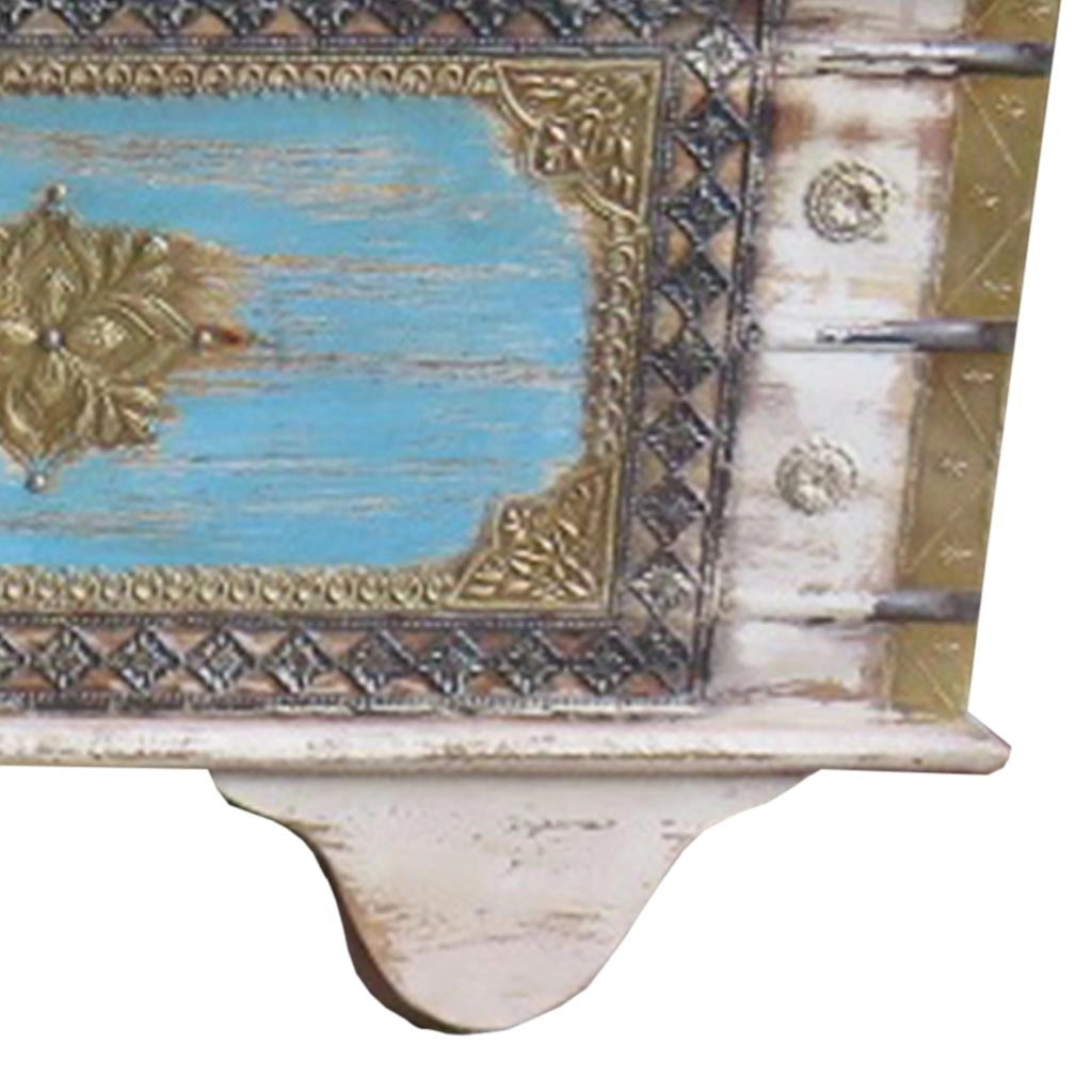 Baule in legno blu 146x40x45h cm