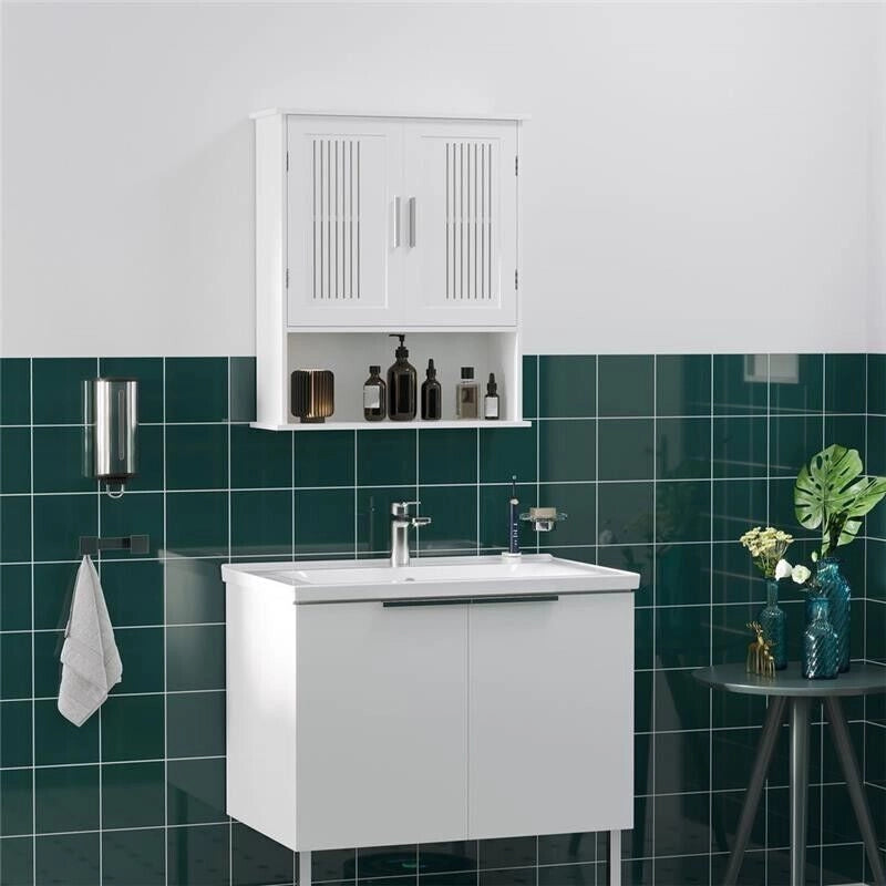 MOBILETTO DA BAGNO A MURO SALVASPAZIO CON ARMADIETTO E RIPIANO 60X20X70CM BIANCO